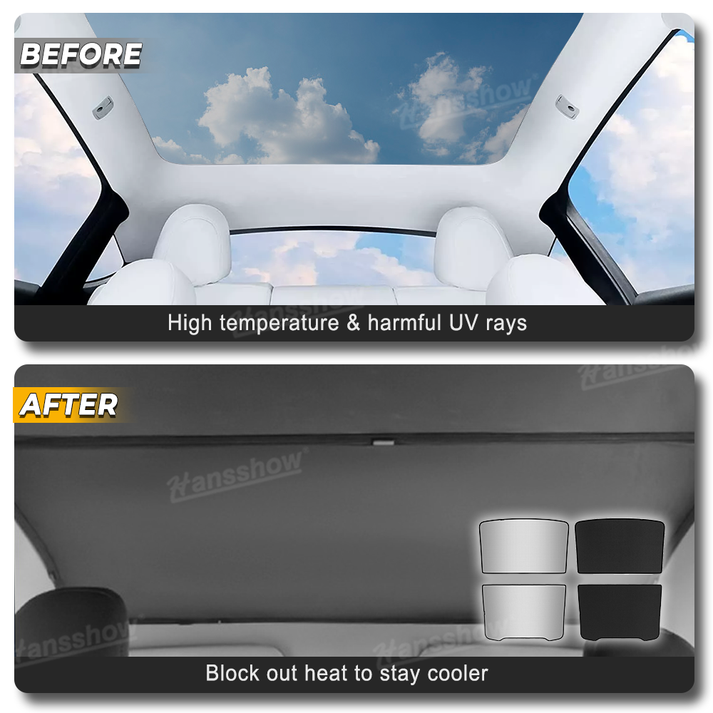 Model Y Juniper Sunshade installed on glass roof
