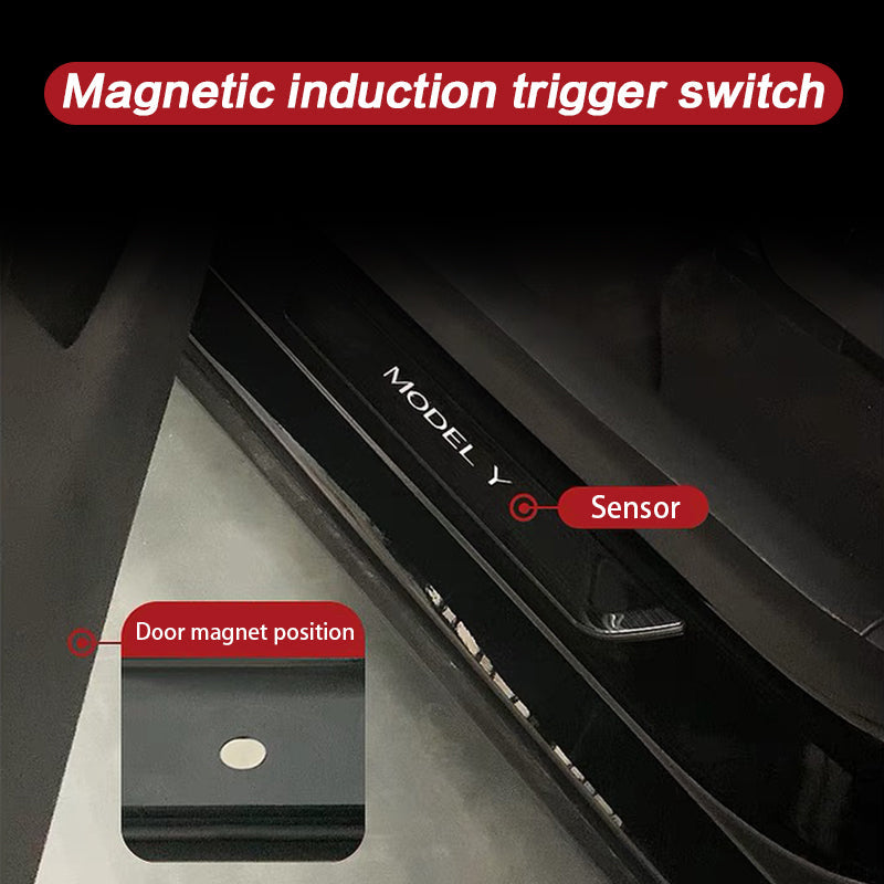 Model Y LED illuminated Welcome Pedal Door Sill Protector close-up