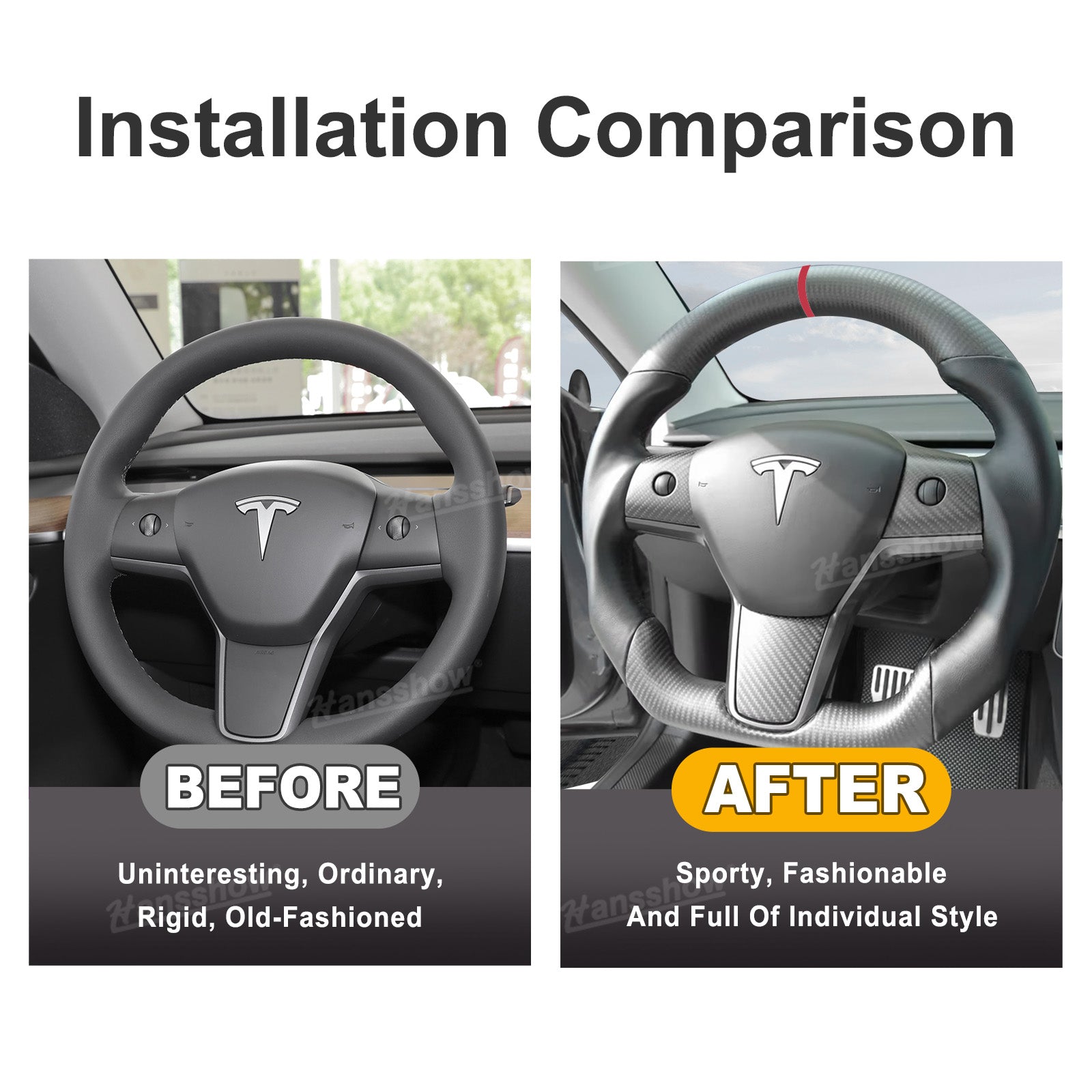 Tesla Model Y/3 Carbon Fiber Steering Wheel side angle