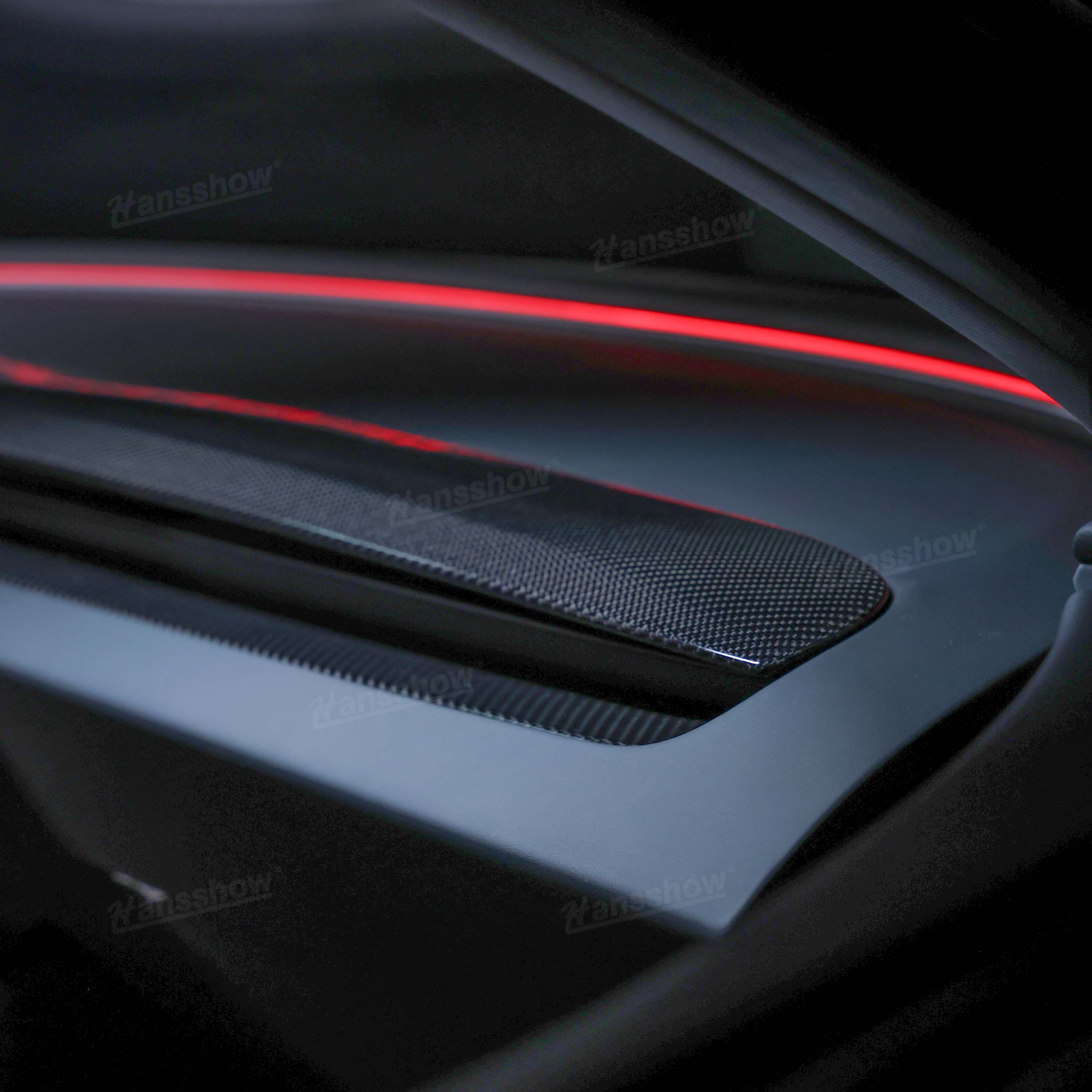 Interior of Tesla Model Y with Carbon Fiber Dashboard Trim