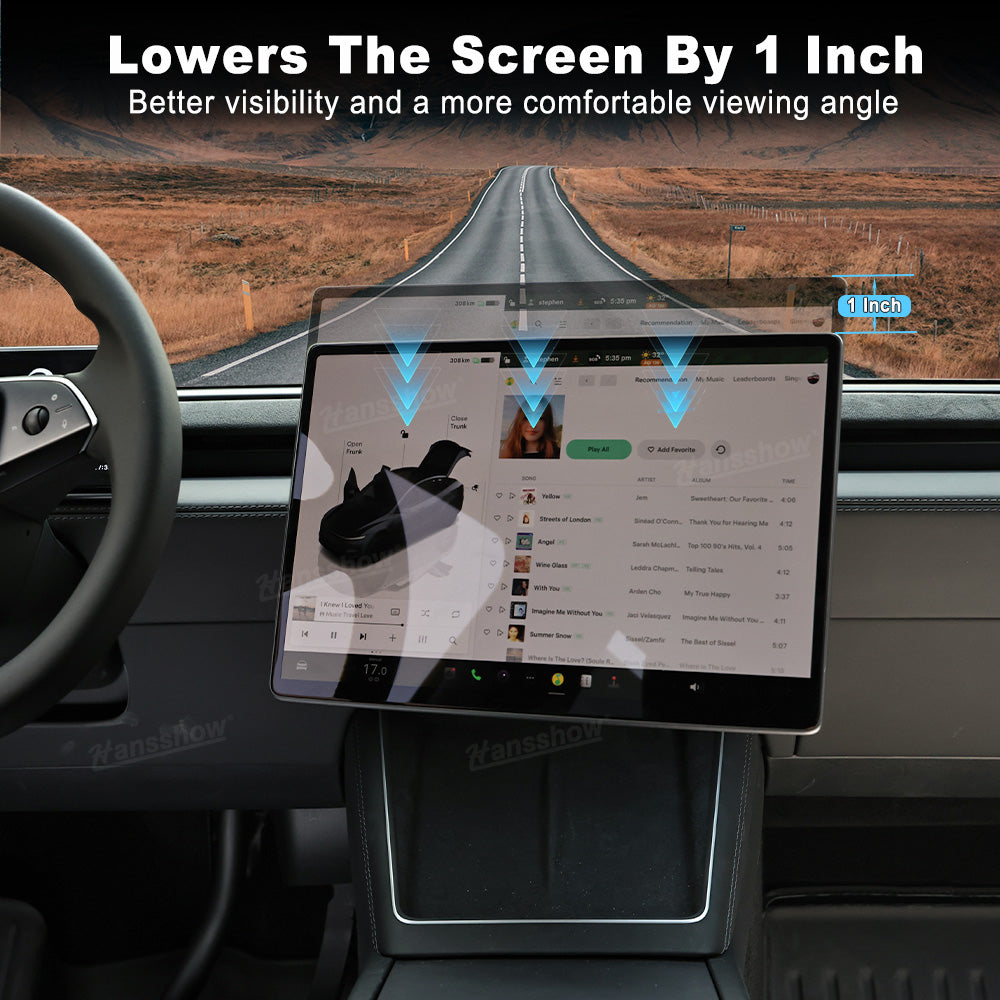 Model 3 Highland & Model Y Juniper Screen Swivel Mount installed in vehicle