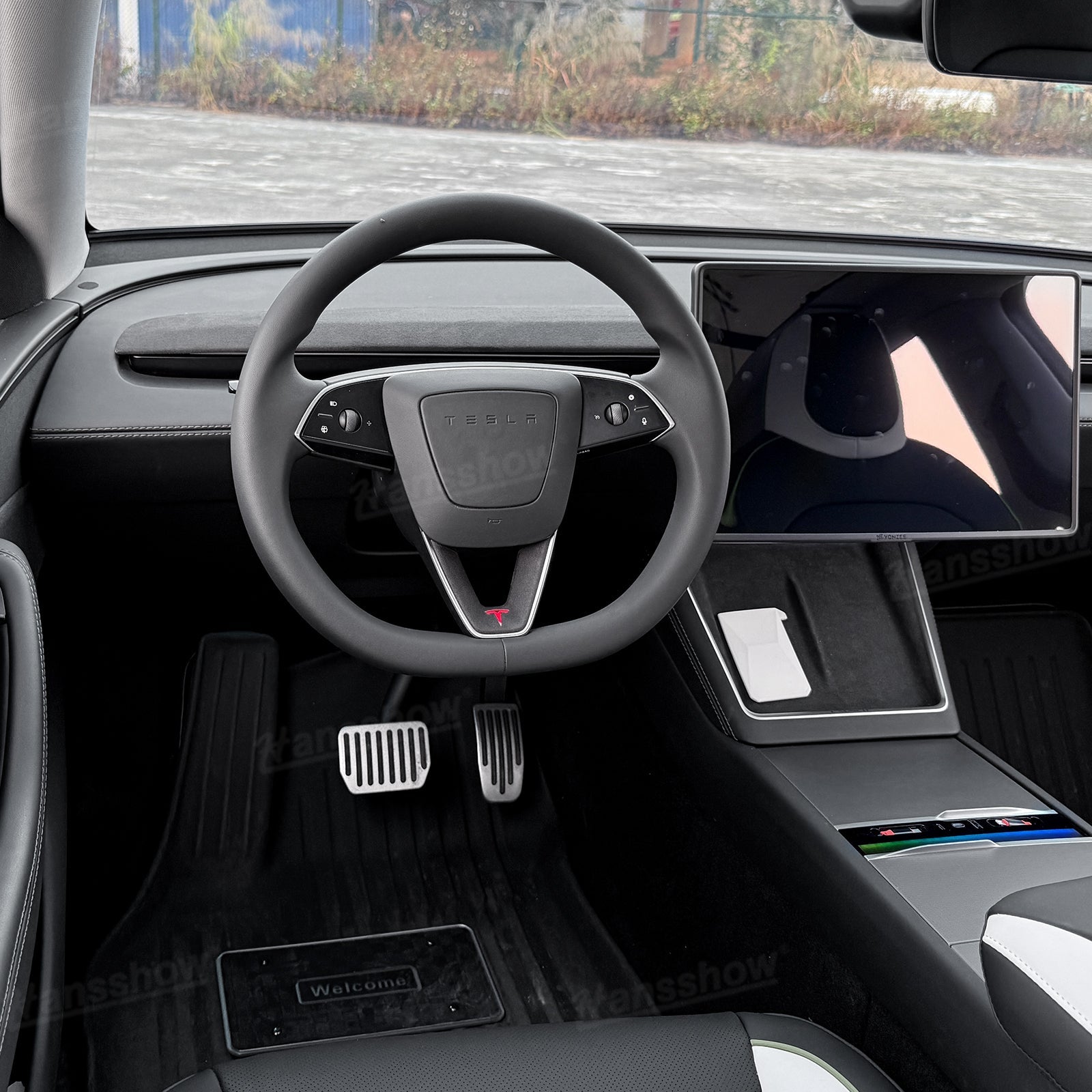Model Y Juniper Alcantara Trim Cover in vehicle interior