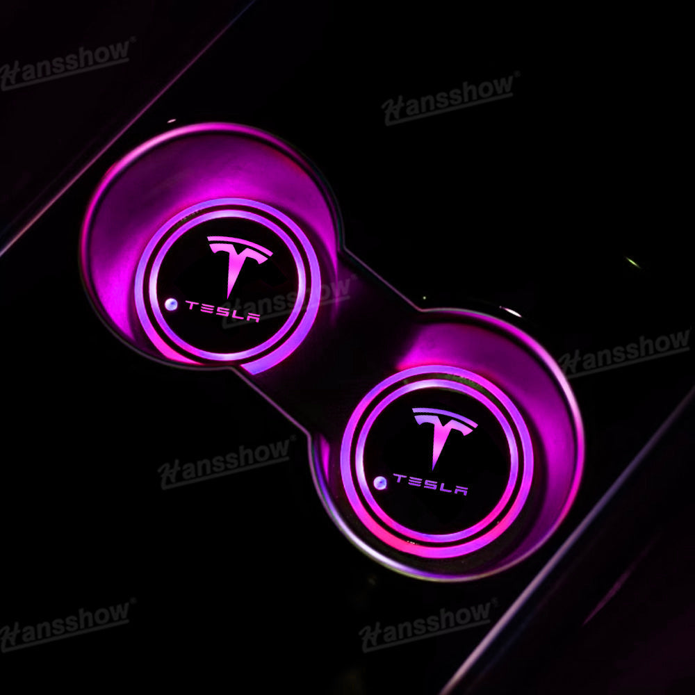 LED Cup Holder Lights Mats for Tesla Model Y Juniper - Front View
