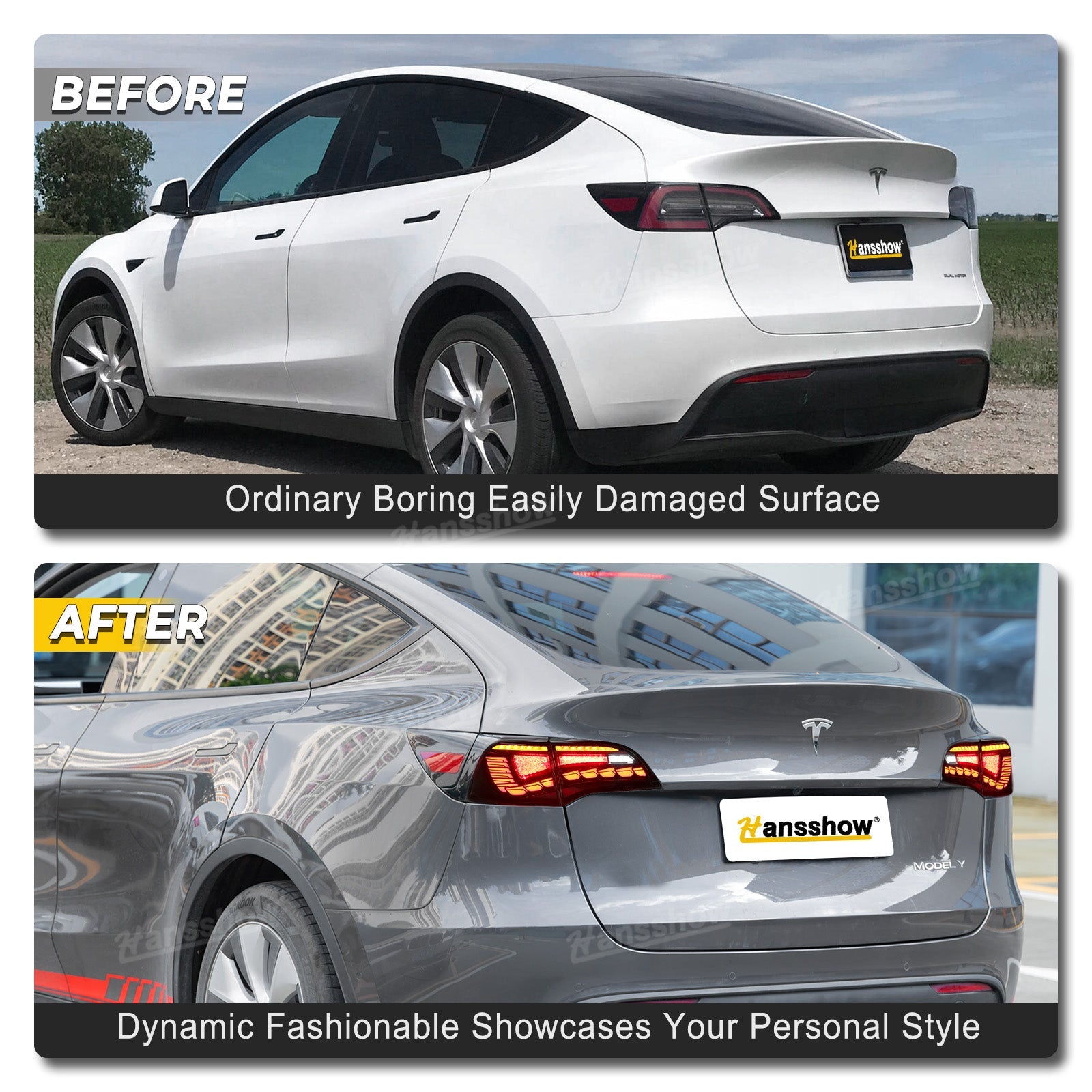 Model Y/3 LED Tail Lights Sequential Dynamic Dragon Scale - side angle