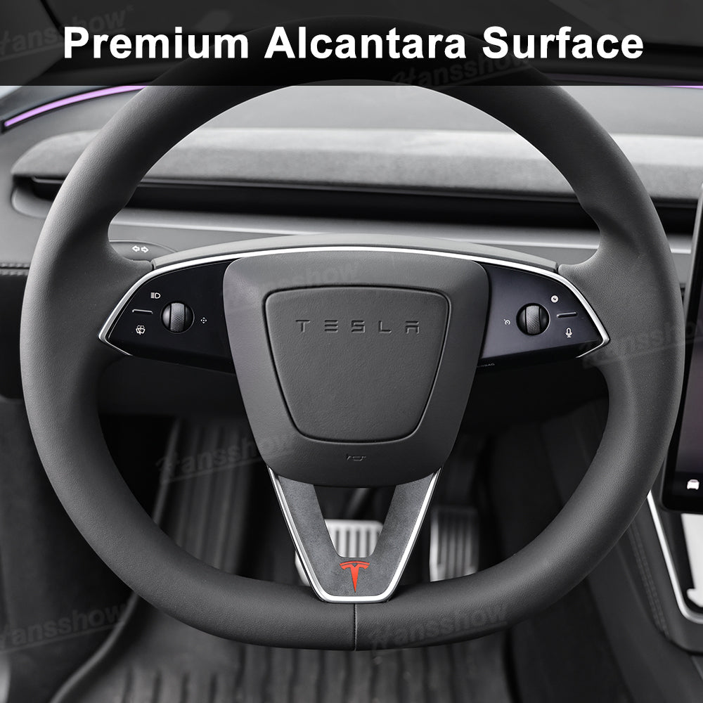 Model Y Juniper Alcantara Steering Wheel Trim Cover side angle