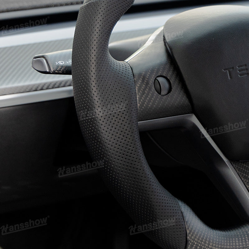 Model 3/Y Carbon Fiber Steering Wheel D-Shaped Round WIth Perforated Grip...