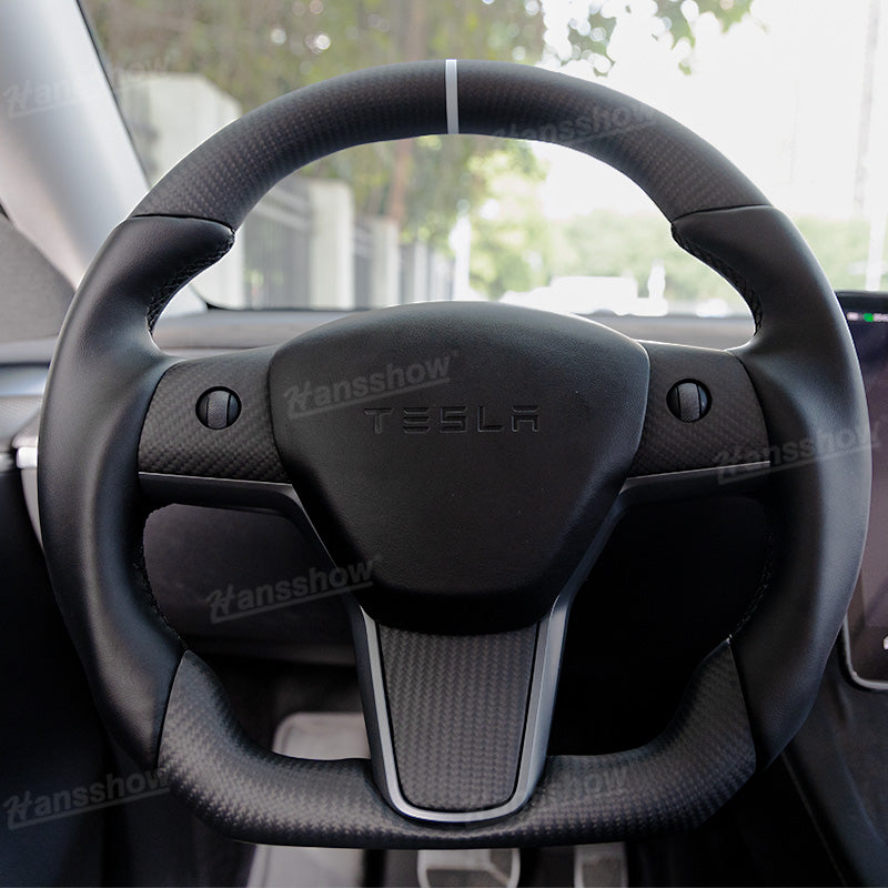 Tesla Model Y/3 Carbon Fiber Steering Wheel close-up of grip