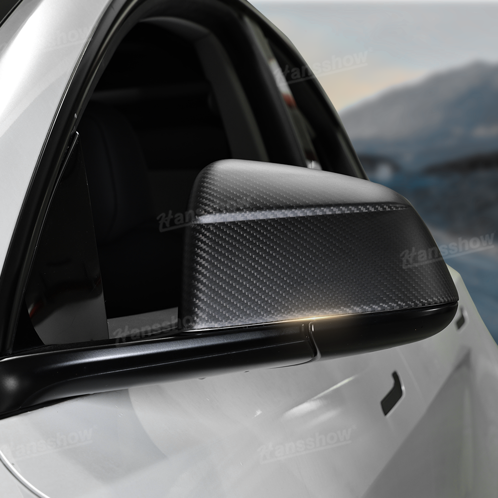 Tesla Model Y Side Mirror Covers Real Carbon Fiber Overlays - 2024 Model