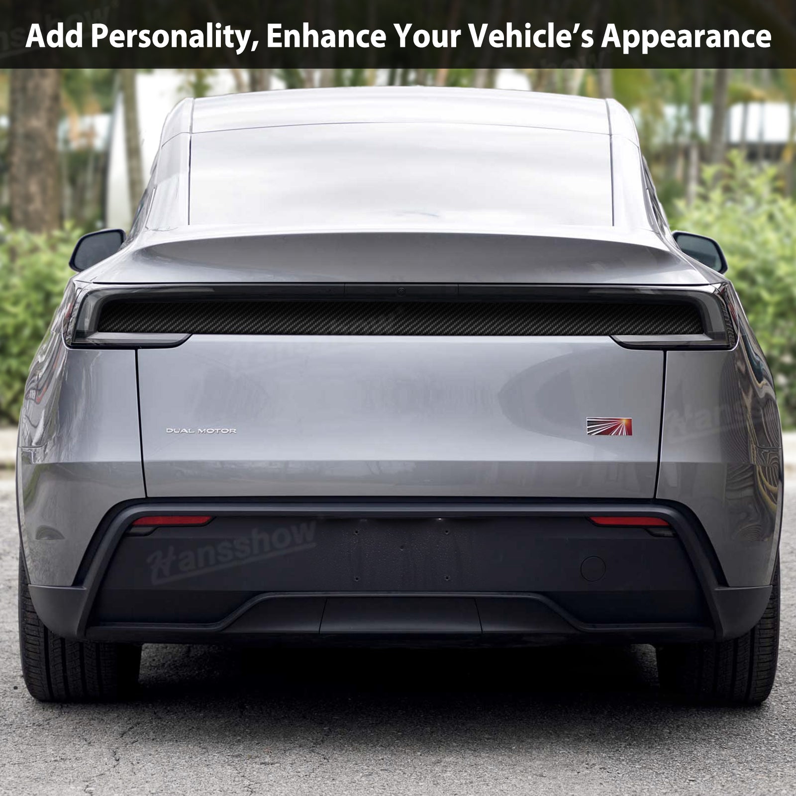 Model Y Juniper Liftgate Panel Wrap Vinyl Wrap Tailgate Applique - close-up detail