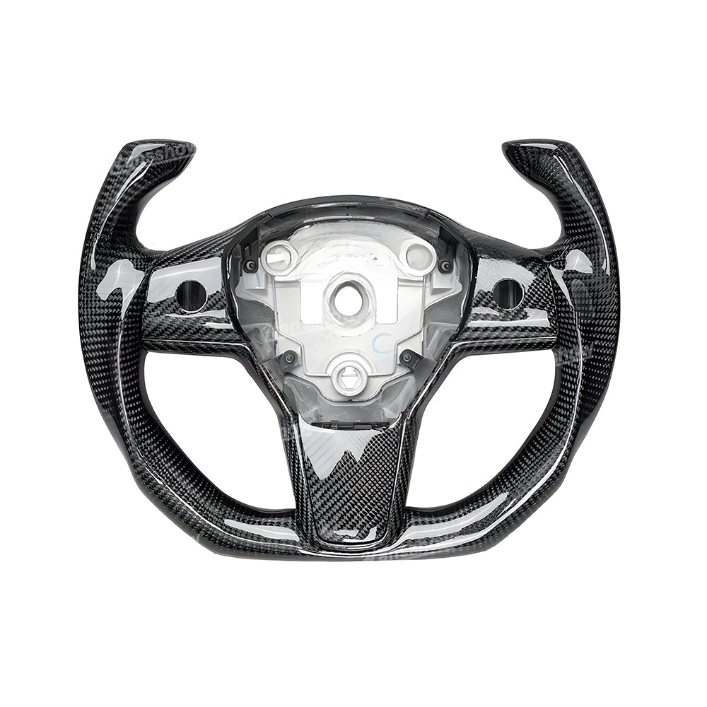 Tesla Model Y/3 Real Carbon Fiber Steering Wheel Yoke/F1 Style premium finish