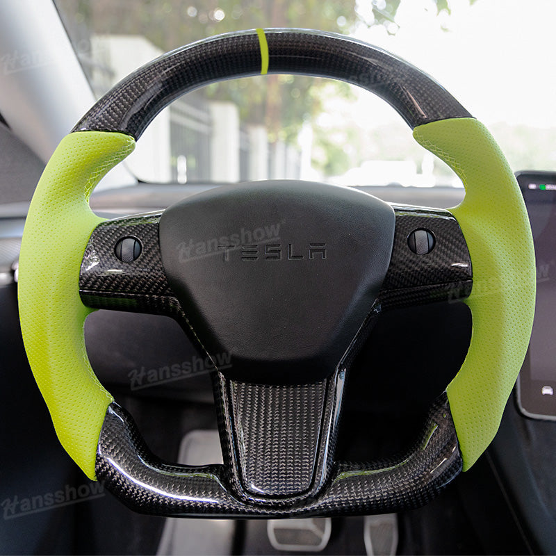 Model Y/3 Real Carbon Fiber D-Shaped Steering Wheel front view