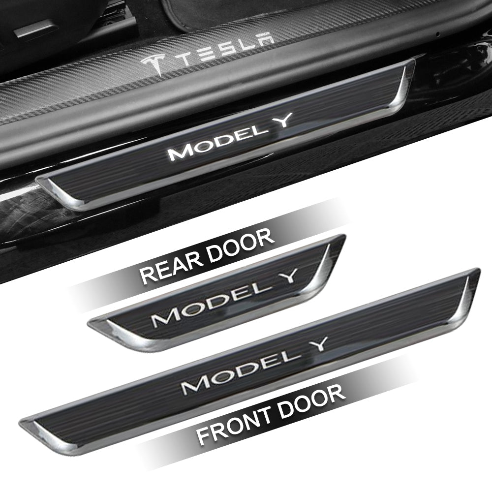 Model Y LED illuminated Welcome Pedal Door Sill Protector glowing effect