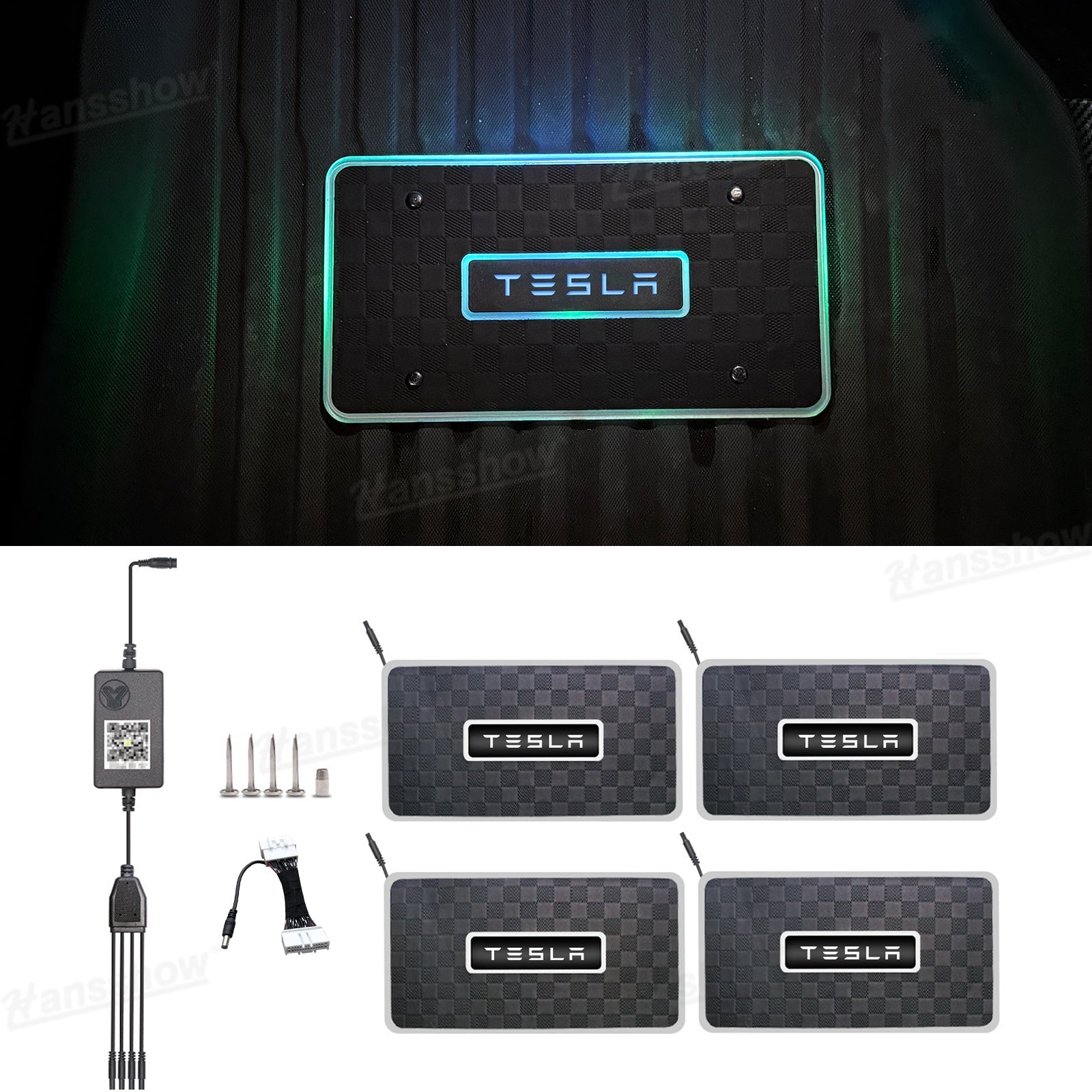 Model Y Juniper LED Floor Mat Lights with Tesla Logo - front view