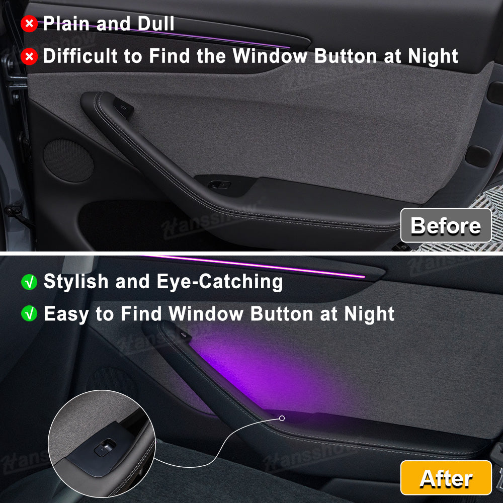 Installed view of Model Y Ambient Lighting in Juniper interior