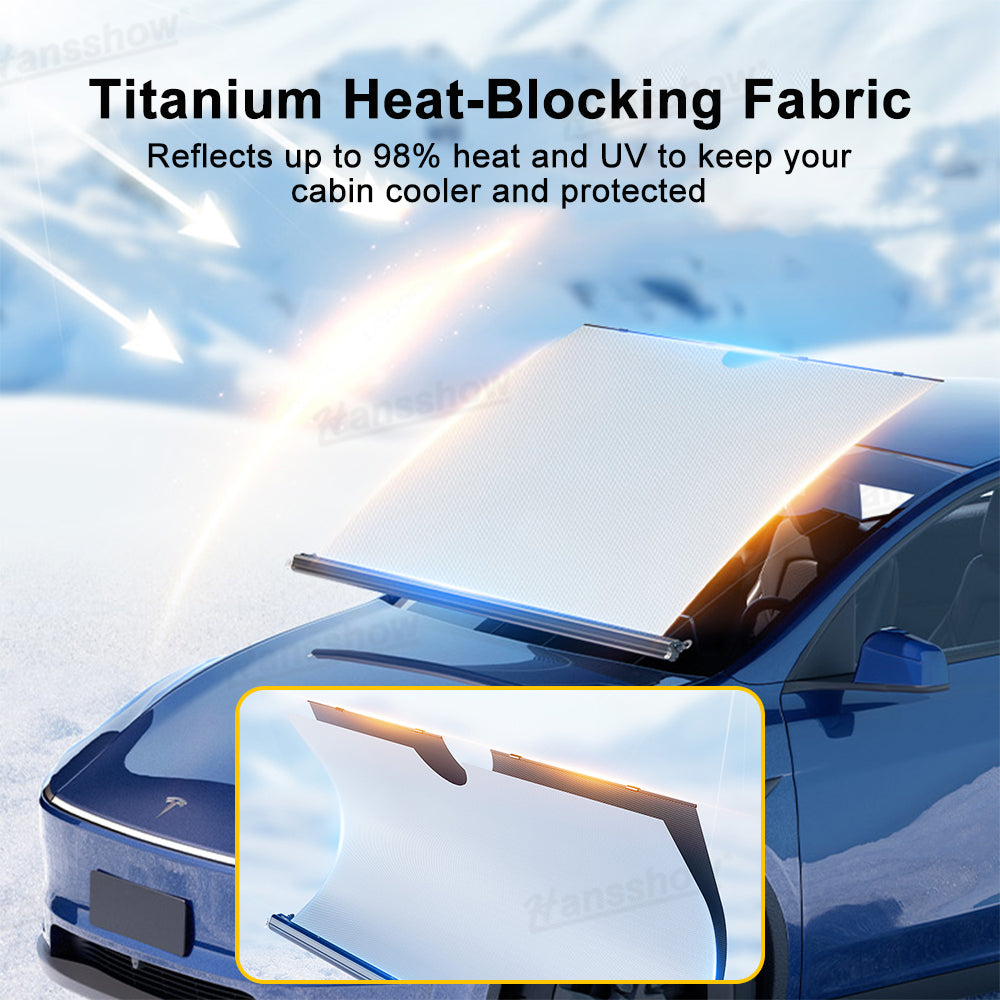 Electric Front Windshield Sunshade for Tesla Model Y Juniper - no-drill installation