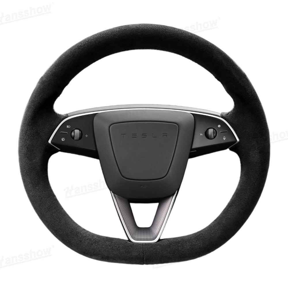 Model Y Juniper/3 Highland Premium Alcantara Steering Wheel Cover - top angle view