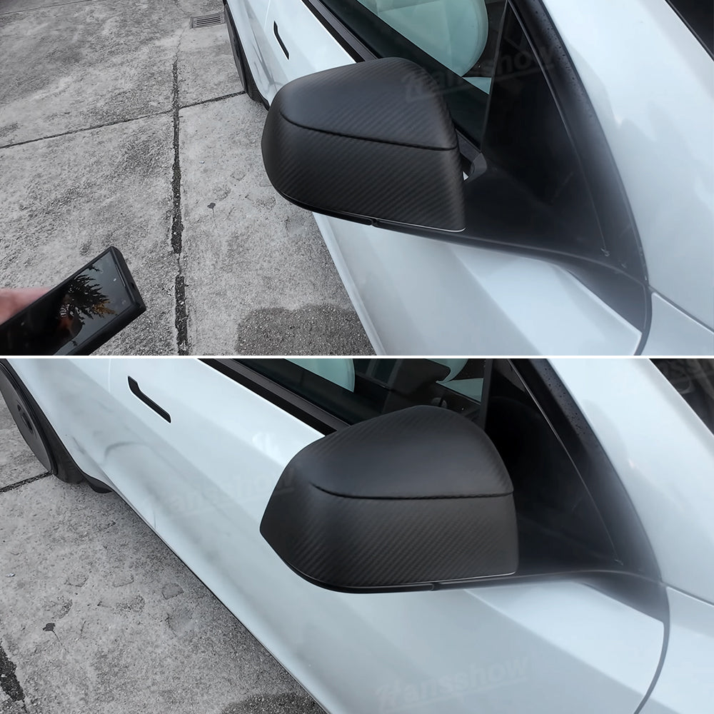Tesla Model Y Side Mirror Covers Real Carbon Fiber Overlays - Premium Quality