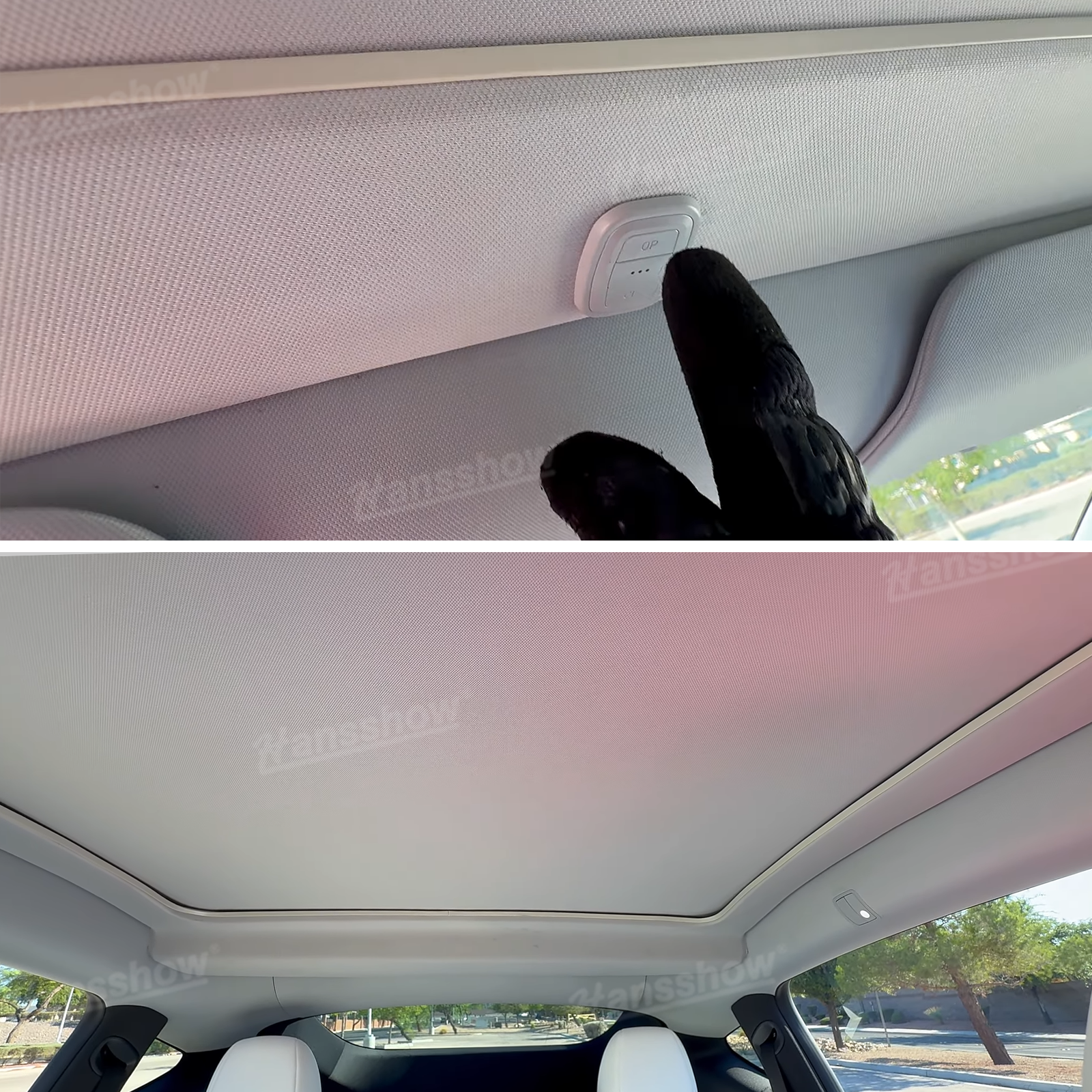 Model Y Juniper Power Sunshade during installation process