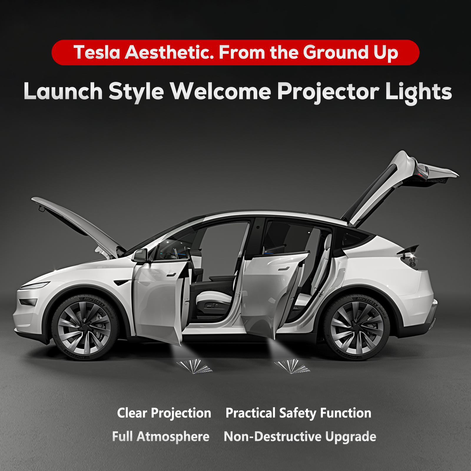Model 3&Y Welcome Light Launch Series Door Projector Lamps for Tesla Model Y - rear angle