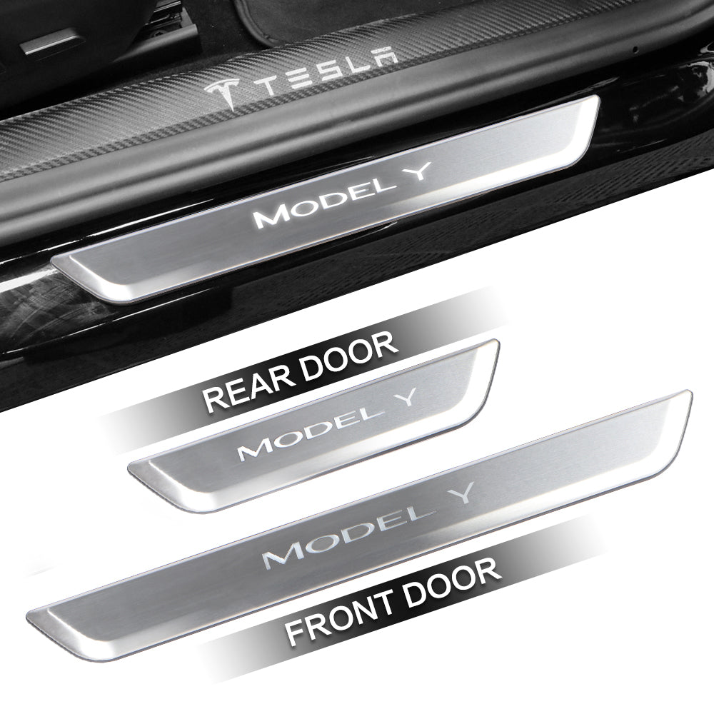 Model Y LED illuminated Door Sill showing sleek design