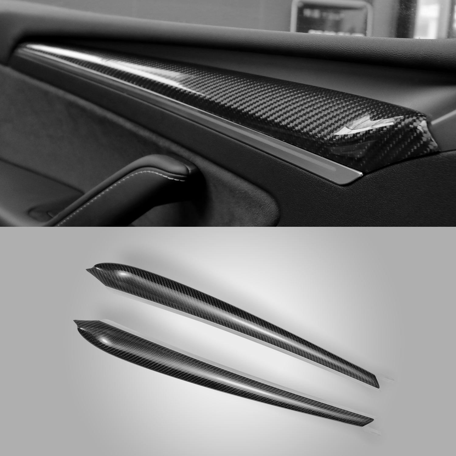 Model Y/3 Real Carbon Fiber Dashboard & Front Door Trim Panel Replacement Kit - texture detail