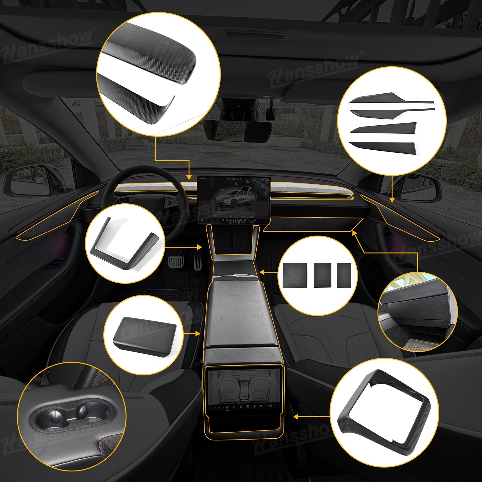 Model Y Juniper Real Carbon Fiber Cover Interior Set front view
