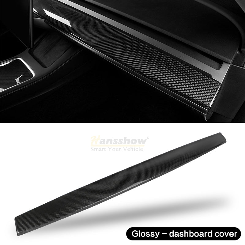 Real Carbon Fiber Dashboard Cover Front Door Trim Panel Caps for Model 3/Y - side angle