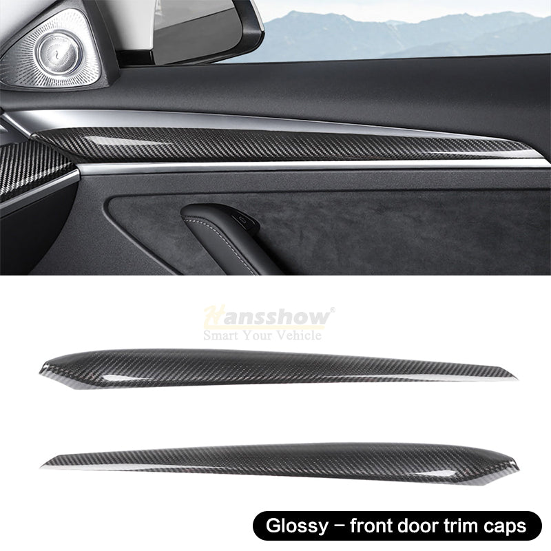 Real Carbon Fiber Dashboard Cover Front Door Trim Panel Caps for Model 3/Y - lifestyle shot