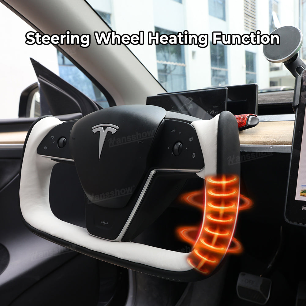 Yoke Style Steering Wheel for Tesla Model Y - close-up of leather