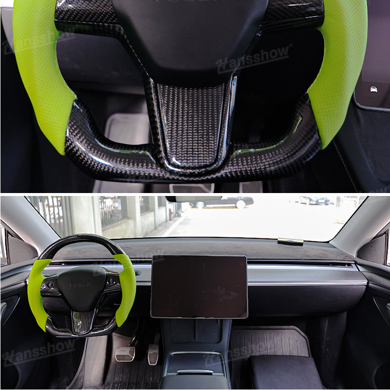 Model Y/3 Real Carbon Fiber D-Shaped Steering Wheel grip texture