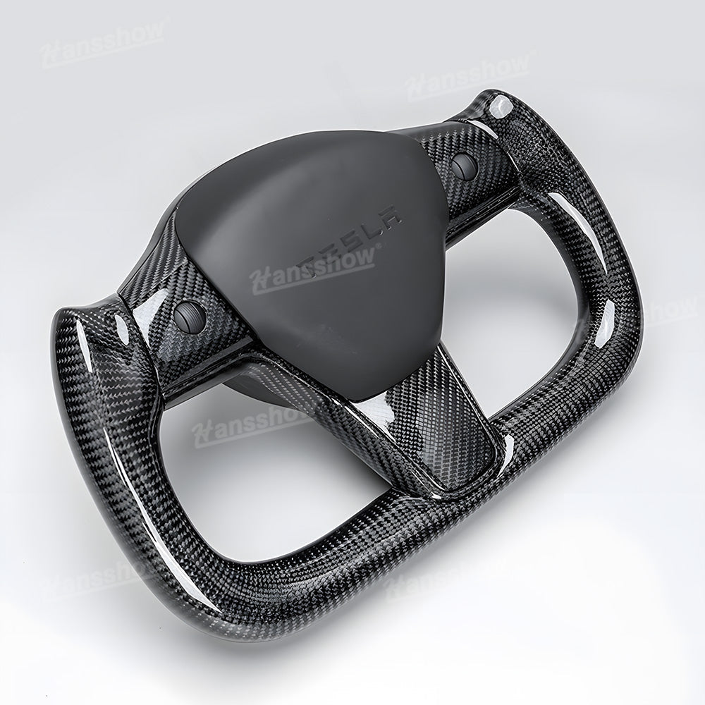 Tesla Model Y/3 Real Carbon Fiber Steering Wheel Yoke/F1 Style installed view