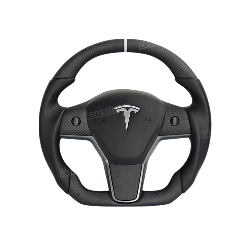 Tesla Model Y/3 Carbon Fiber Steering Wheel from driver’s perspective