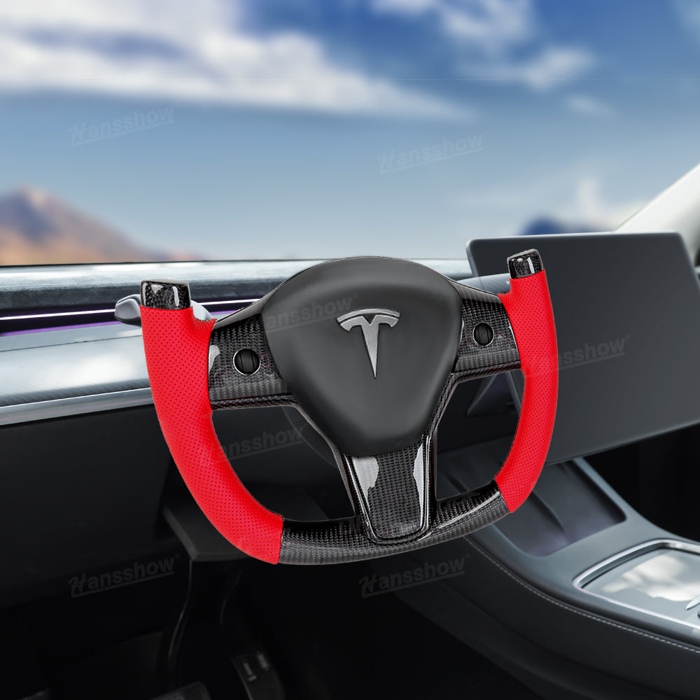 Model 3 / Y Custom Carbon Fiber Steering Wheel F1 Style for Tesla Model Y - Side angle