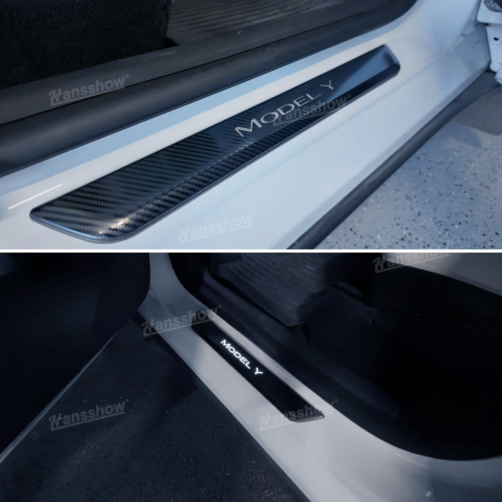 Model Y LED illuminated Welcome Pedal Door Sill Protector side view