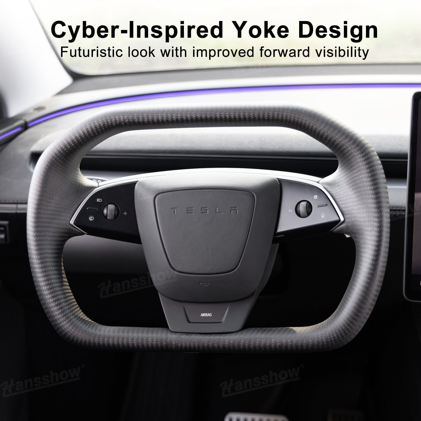 Model Y Juniper Steering Wheel Real Carbon Fiber CyberWheel 2.0 side angle