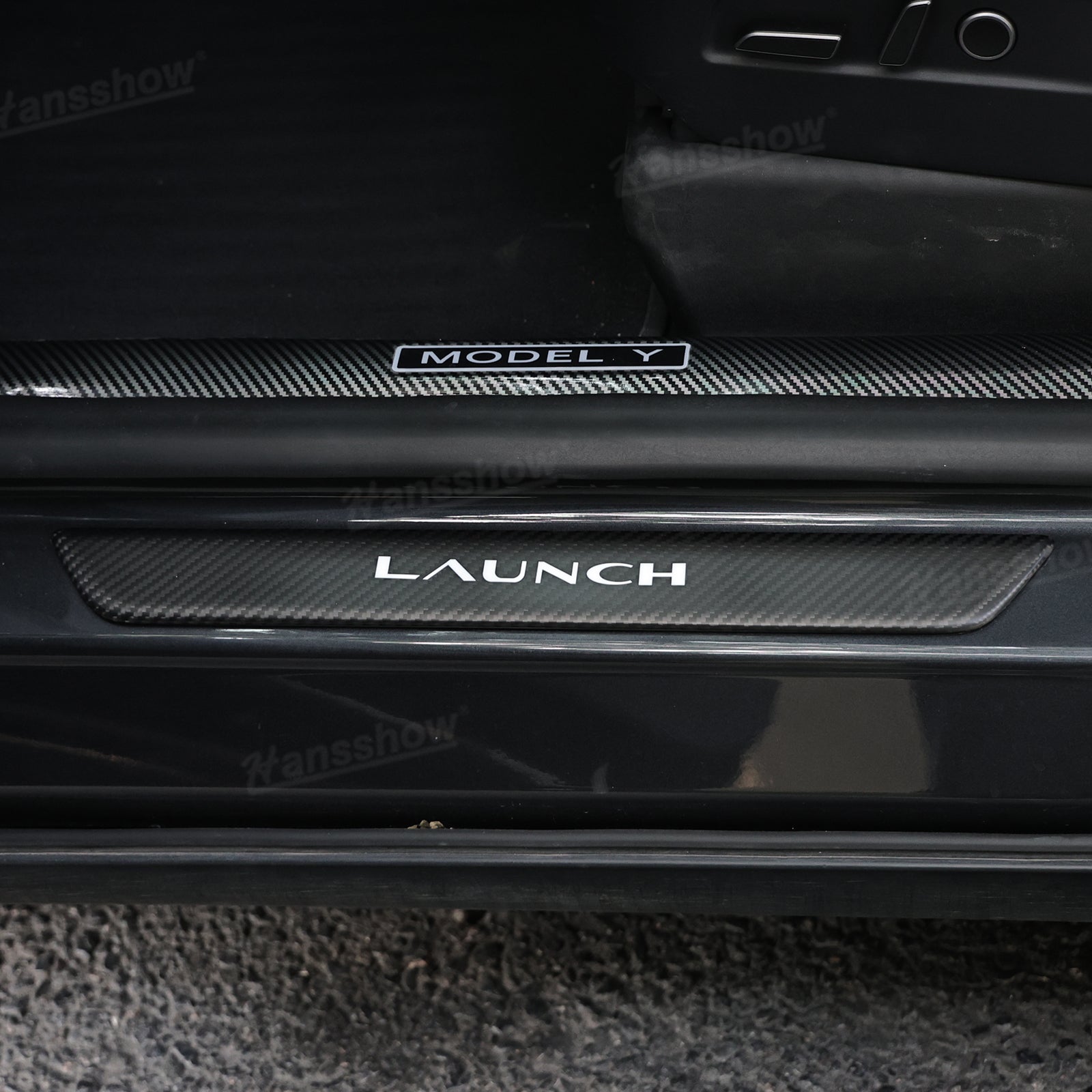 Model Y Juniper Real Carbon Fiber Door Sills against light