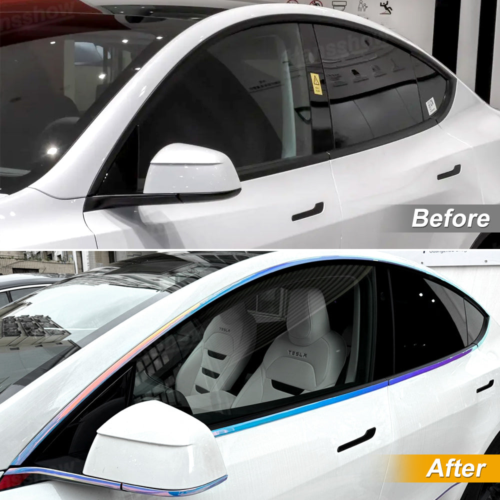Model Y Juniper Protector Strips installed on window