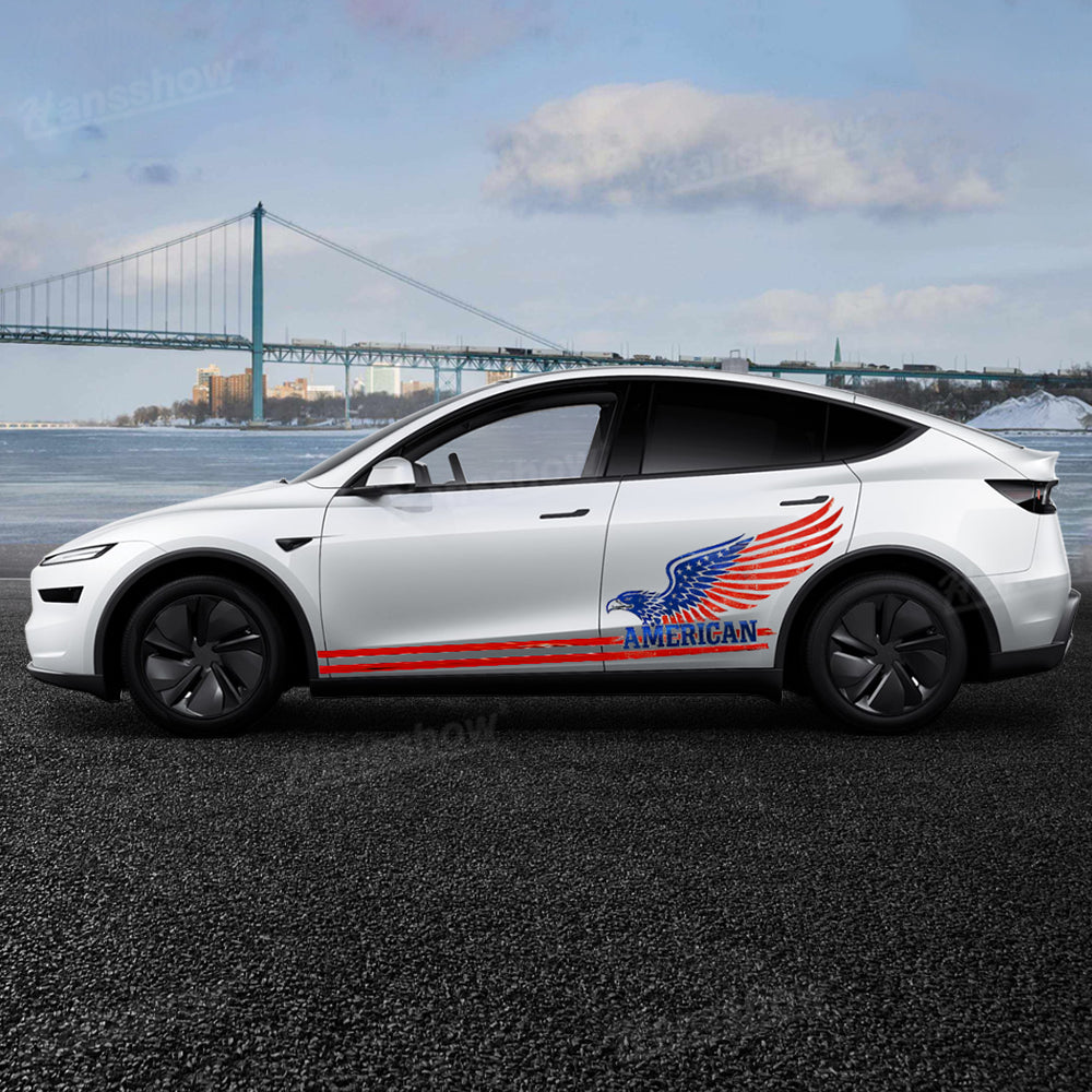 Model Y Juniper Body Decal Kit Vinyl Wrap with American Eagle graphic front view