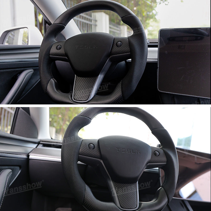 Model 3/Y Carbon Fiber Steering Wheel D-Shaped Round WIth Perforated Grip...