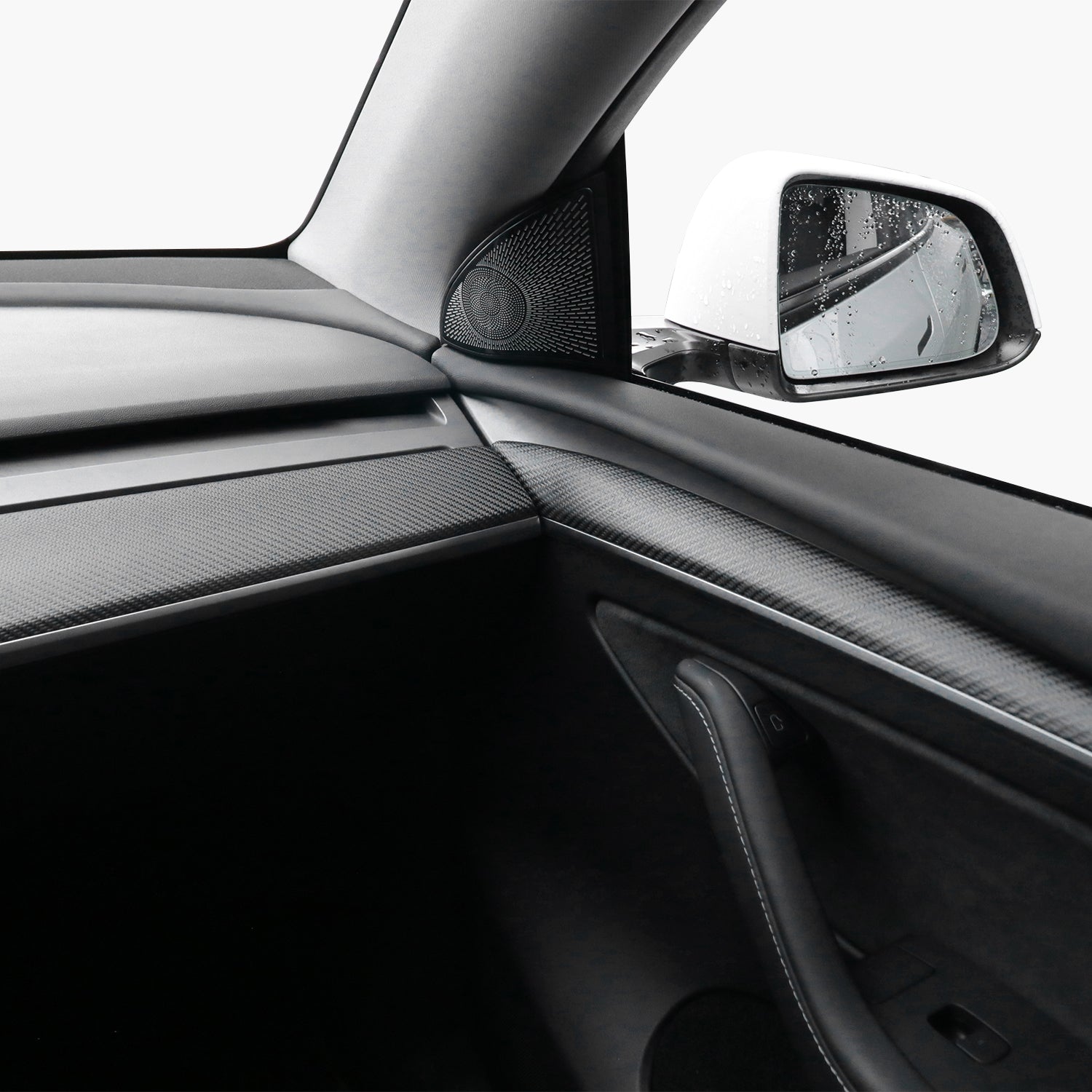 Model Y/3 Real Carbon Fiber Dashboard Trim Panel Replacement Kit side angle