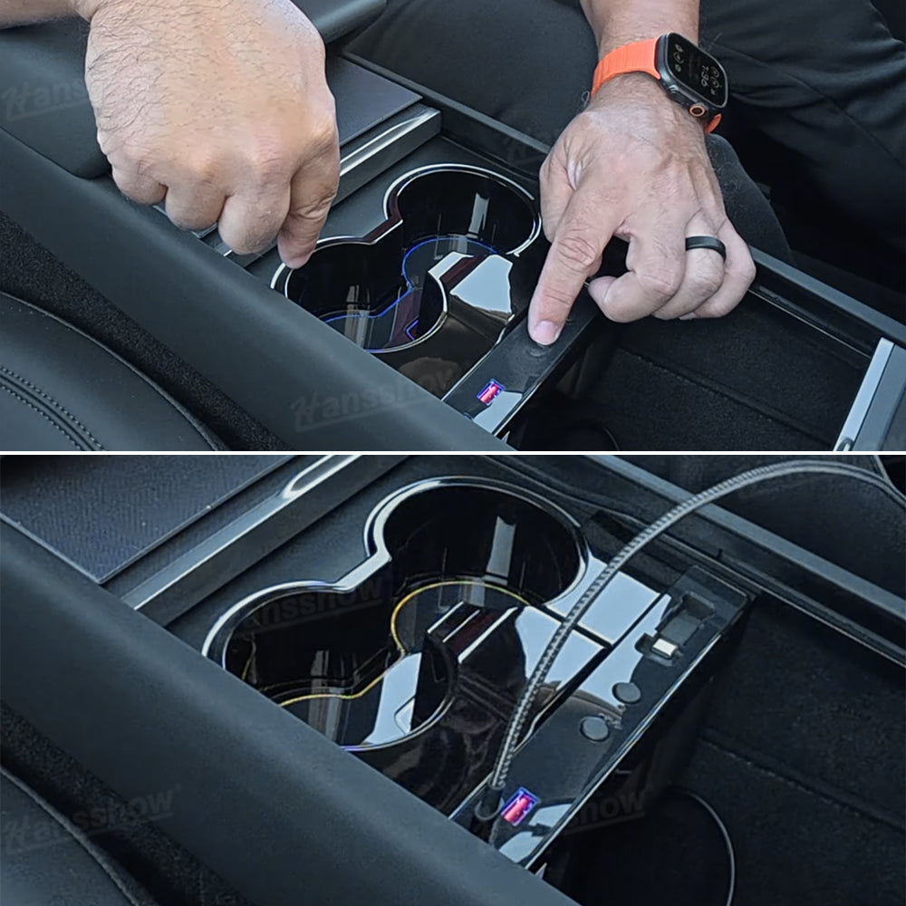 Model Y Juniper Center Console Cup Holder with Ambient Light - Enhanced Driving Experience