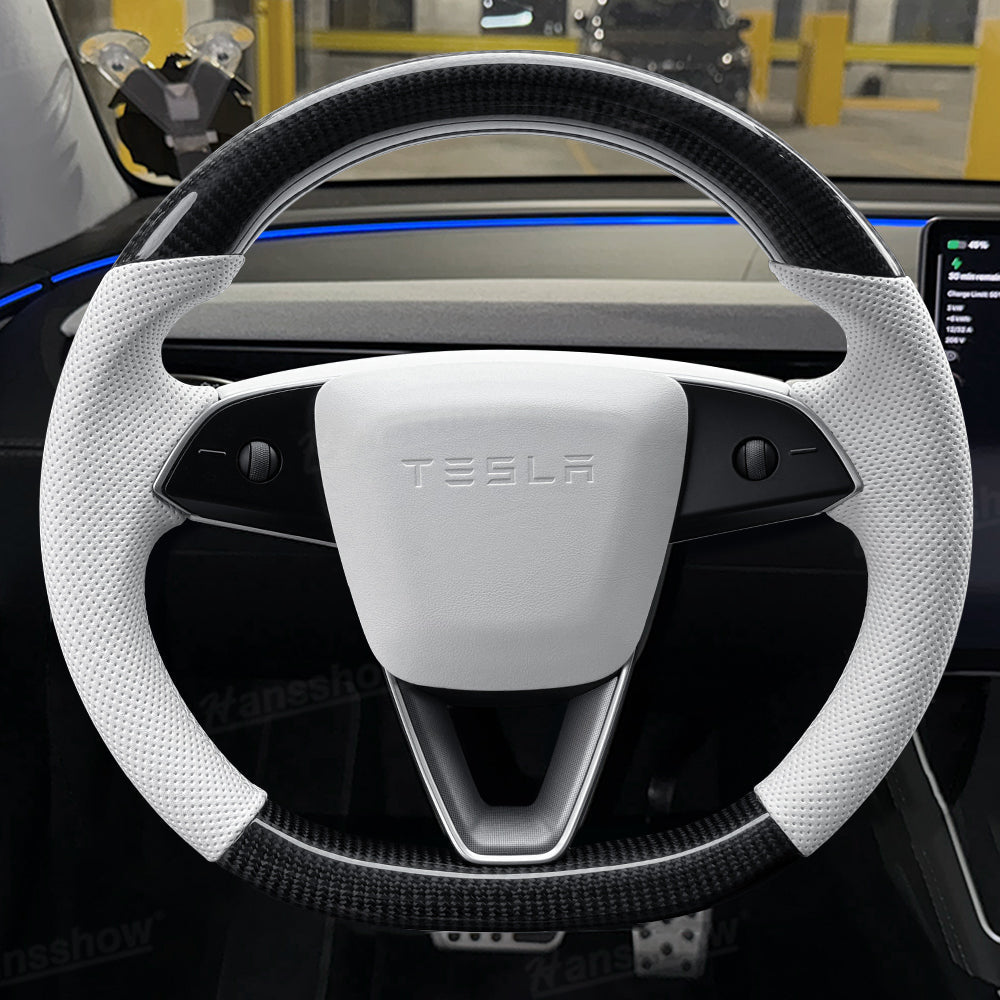Model Y Juniper Steering Wheel Carbon Fiber Style front view
