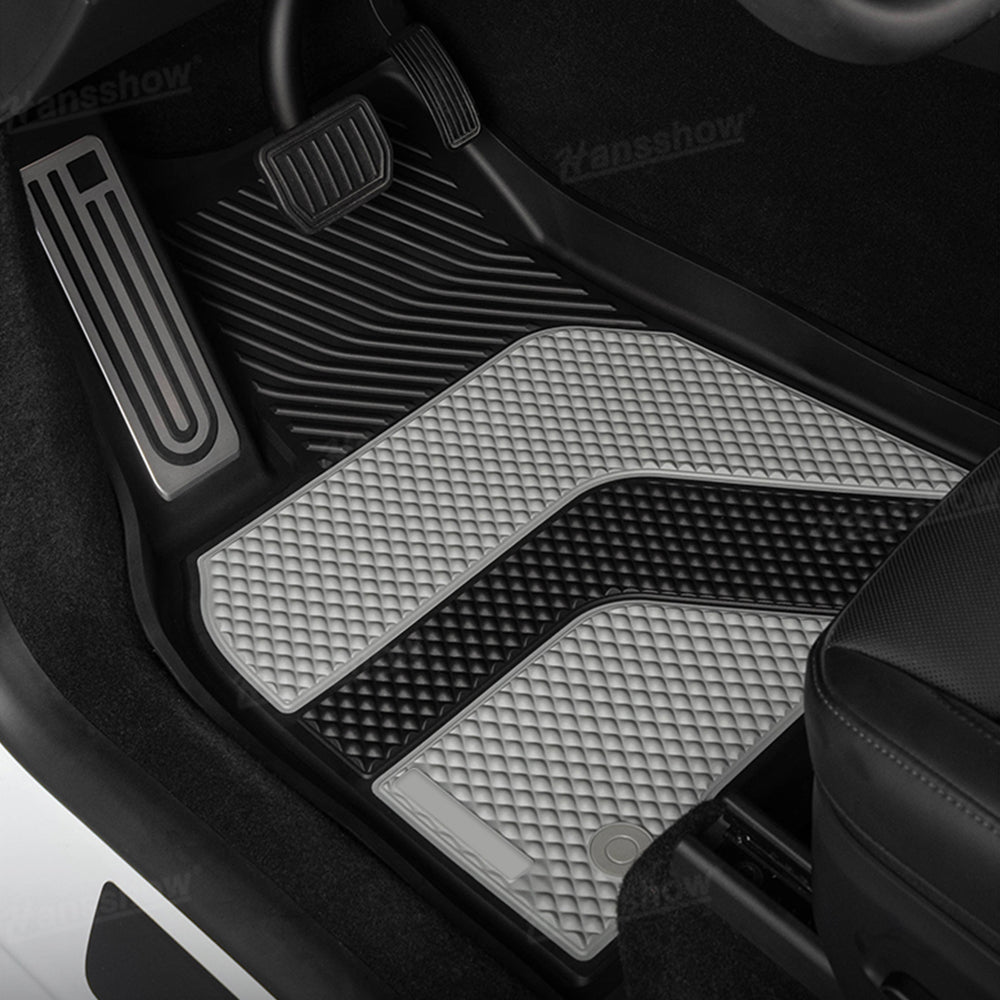 Model Y Juniper OEM Style Two-Tone TPE Floor Mats with Aluminum Pedal - Side angle