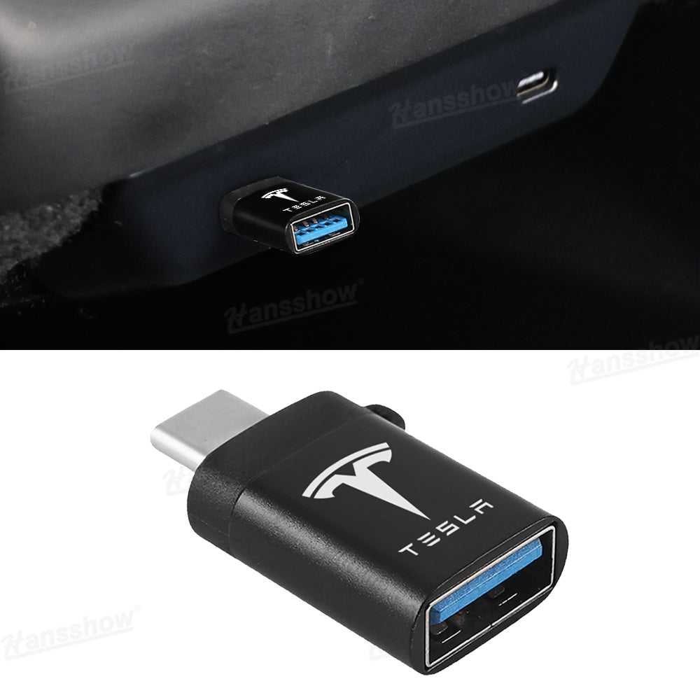 Type-C to USB Adapter with TESLA Logo for Tesla Model Y Juniper - front view