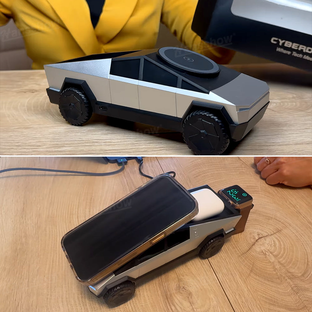 Cybertruck Style 3-In-1 Wireless Charging Station with LED indicators