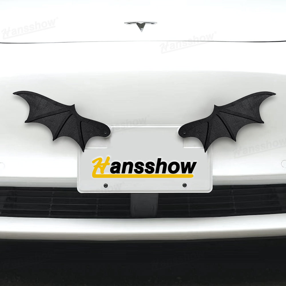 Installed view of License Plate Bat Wing Kit on Tesla Model Y Juniper