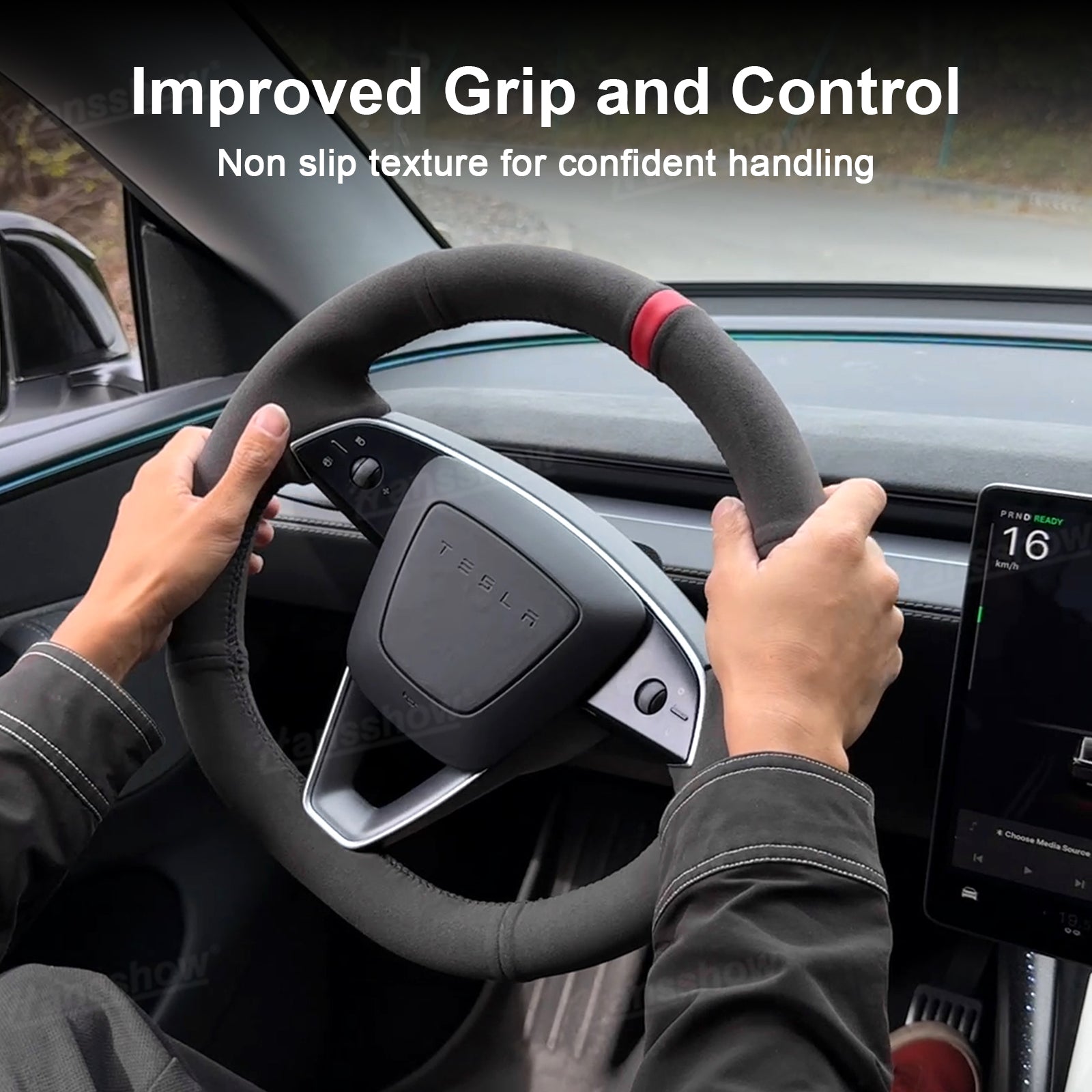 Model Y Juniper/3 Highland Premium Alcantara Steering Wheel Cover - installation process