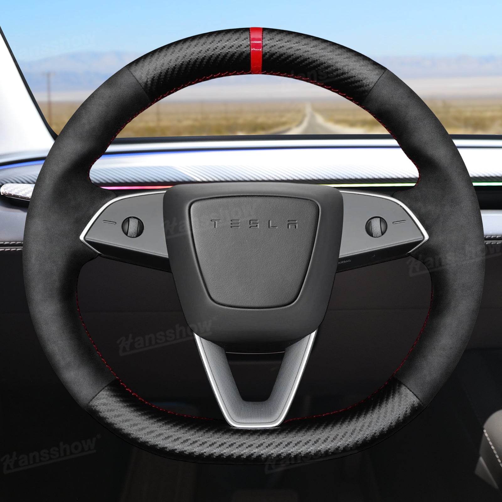 Model Y Juniper DIY Hand Stitching Steering Wheel Wrap front view