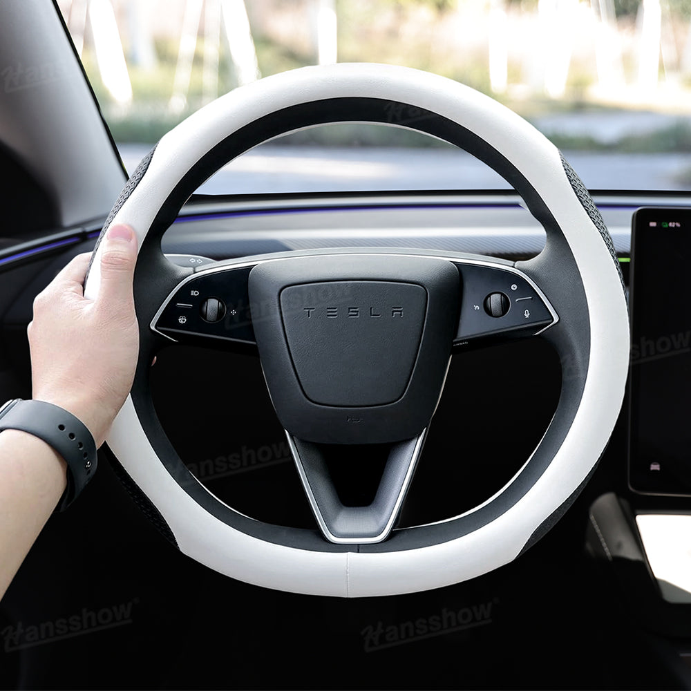 Model Y Juniper Steering Wheel Wrap close-up on stitching