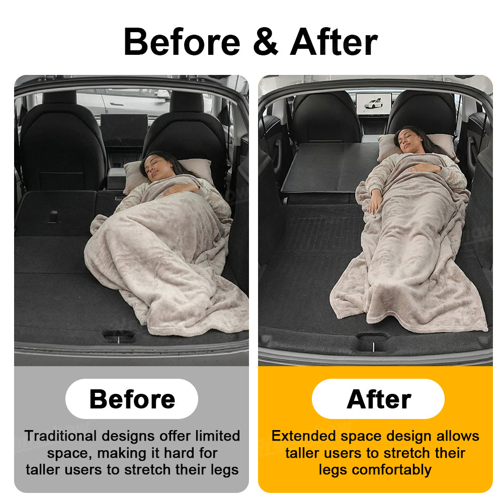 Model Y Juniper Trunk Gap Filler Board Foldable Car Bed Extension installed in vehicle